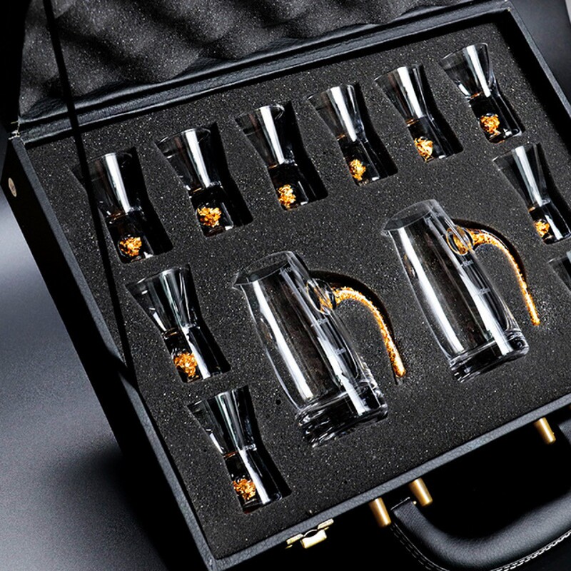 Home Crystal Glass White glass small glass of glass of glass of spirits gold foil divider wine box set