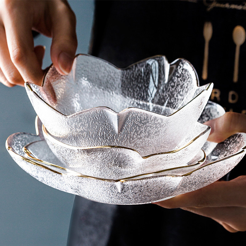 Phnom Penh cherry blossom plate Japanese-style glass plate Household salad bowl Dried fruit plate Dessert plate Dipping plate pendulum