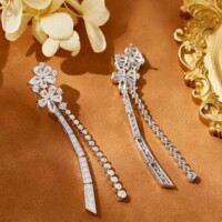 WISH cross-border new product double flower tassel earrings gold-plated super fairy long version light luxury niche versatile temperament earrings