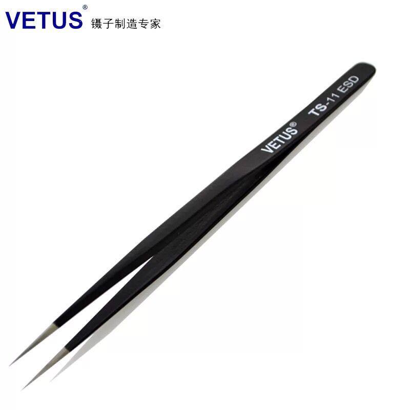 Ultra-precision stainless steel black anti-static straight head pointed electric tweezer TS-11ESD 1 5 cm thick slim tool