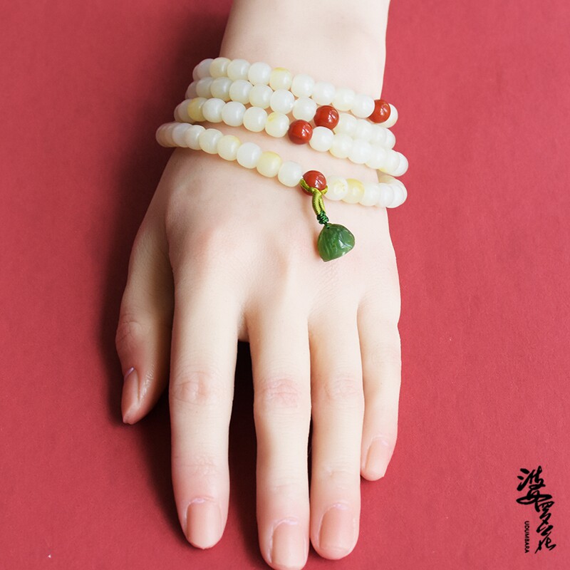 (Tested for Inspection) Borroflower Xinjiang Seed Goat Fat White Jade Buddha Pearl 108 Card 8 Old Type Everest Beads Hand Strings