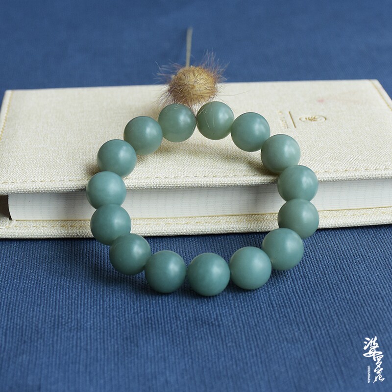 (Acceptance of the detection of a posteriori) Borroflower and Tian jade and the end material blue and white jade handmade card 14 Yuanzhu Handstring