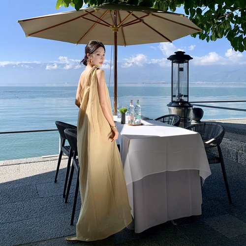 Сексуальное однотонное платье без рукавов, длинная юбка, французский стиль, изысканный стиль