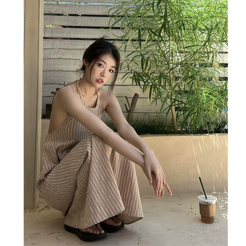 Юбка, ремень, летнее пляжное платье, из хлопка и льна, с открытой спиной, оверсайз