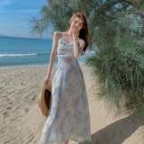 Платье-комбинация, сексуальное пляжное платье, цветочный принт, с открытой спиной, французский стиль, по фигуре