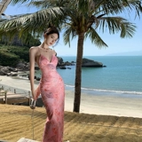 Сексуальное пляжное платье для путешествий, юбка, популярно в интернете, эффект подтяжки, с открытой спиной