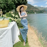 Костюм «Остров Допамина», вязаное платье в полоску из двух частей, летний наряд для приморской красотки, полный комплект