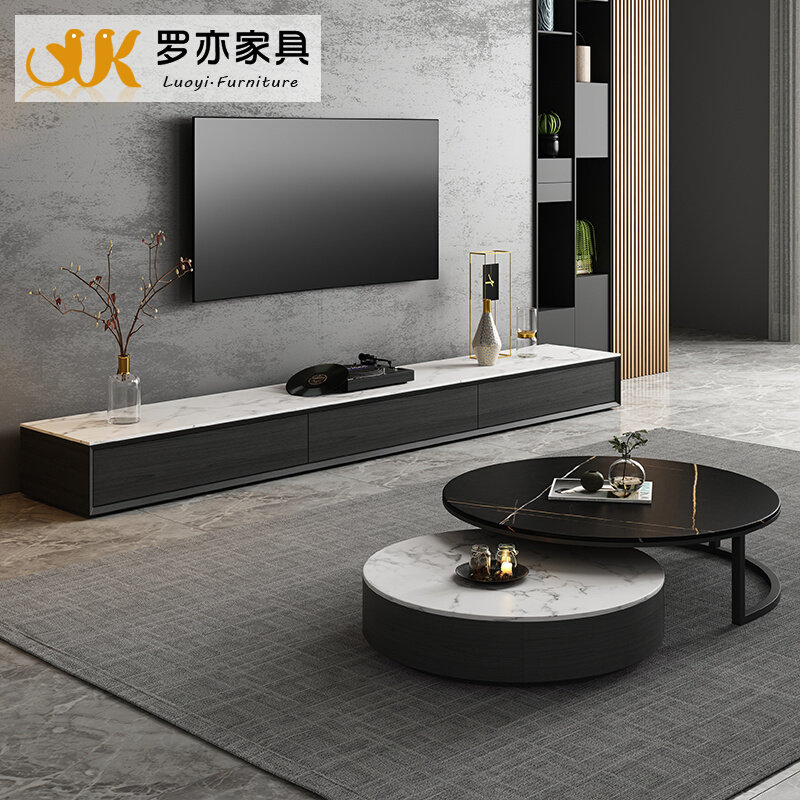 Rock board coffee table Italian minimalist round storage telescopic small apartment light luxury simple modern coffee table TV cabinet combination