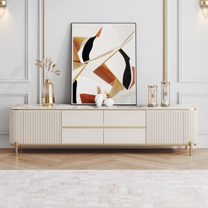 Modern light lavish TV cabinet Tea Table Combo Living-room Minimalist type small outdoor area Villa Rockboard TV Cabinet