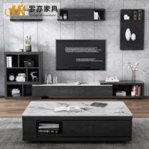 Marble coffee table TV cabinet combination set small apartment Black Nordic coffee table living room modern minimalist creativity