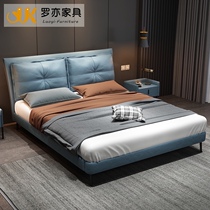 Bed Light luxury leather double bed Modern simple Nordic 1 8-meter bed Master bedroom Italian high-end soft bag bed Wedding bed
