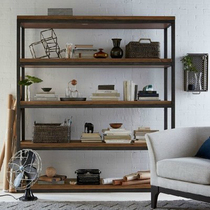 loft American wrought iron bookshelf Retro shelf Living room solid wood floor storage rack Kitchen microwave oven rack Household