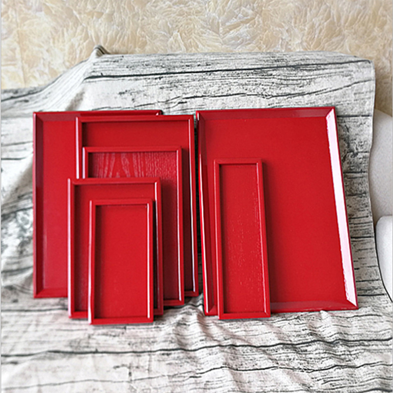 Red Wooden Tray Hotel Home Wedding Tray Rectangular Round Gift Tray Tea Tray Water Cup Tray