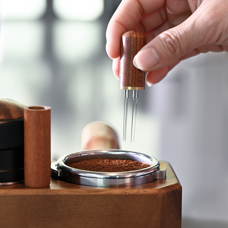 Coffee Powder Needle, Stainless Steel Needle-Type Powder Spreader, Solid Wood with Storage, Coffee Stirring Agglomerate Disperser, Powder Needle