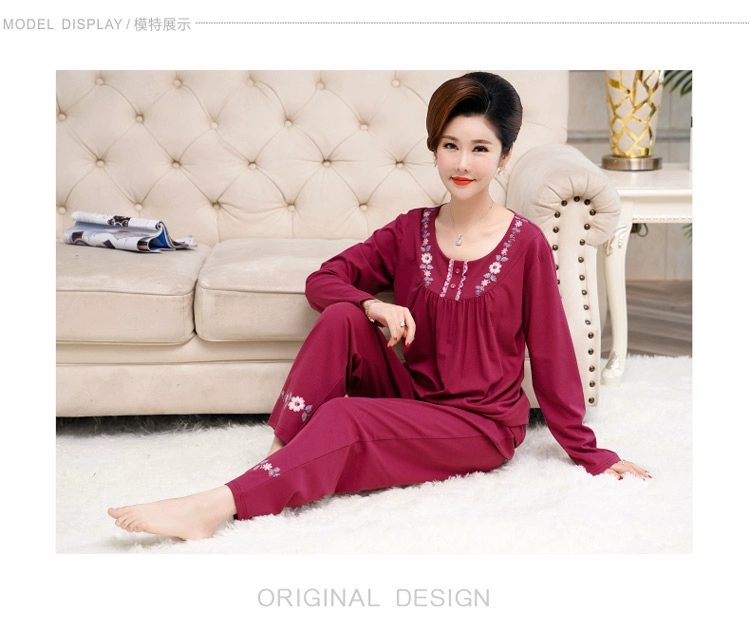 Bộ đồ ngủ bà già xuân thu bà già cotton dài tay, bà già trung niên, bà, bà già - Pyjama