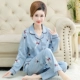 Đồ ngủ dành cho người cao tuổi của phụ nữ mùa xuân, mùa thu và mùa hè dài tay cotton plus size cho mẹ vợ trung niên và cao tuổi phục vụ mẹ mùa thu - Pyjama