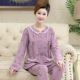 Bộ đồ ngủ nữ dài tay cotton tinh khiết cho người trung niên và người già mỏng manh mẹ mùa xuân và mùa thu phù hợp với size lớn trung niên rộng rãi phục vụ tại nhà - Pyjama