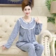 Bộ đồ ngủ nữ dài tay cotton tinh khiết cho người trung niên và người già mỏng manh mẹ mùa xuân và mùa thu phù hợp với size lớn trung niên rộng rãi phục vụ tại nhà - Pyjama