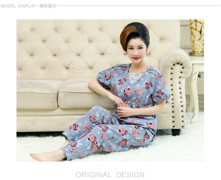 Đồ ngủ trung niên nữ bà mẹ mùa hè béo plus size quần ngắn tay cotton cho người trung niên và người già 200 kg lớn phục vụ tại nhà - Pyjama