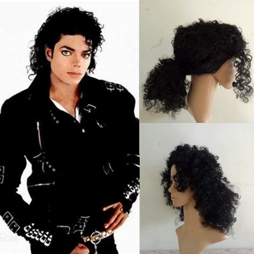New Michael Jackson Rock Wig for Adults Stage Performance Disco Bar Nightclub Black Long Straight Men's Wig