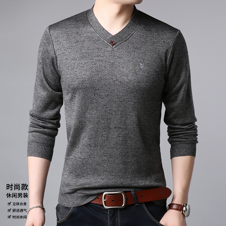 Áo len nam mùa đông áo len mới cộng với áo len dày nhung lỏng áo sơ mi cổ chữ V áo len cashmere áo sơ mi nam
