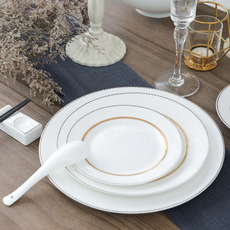 Tangshan Longchang bone China white relief pieces of European style high-grade tableware flavor dish plate ceramic plate plate counter