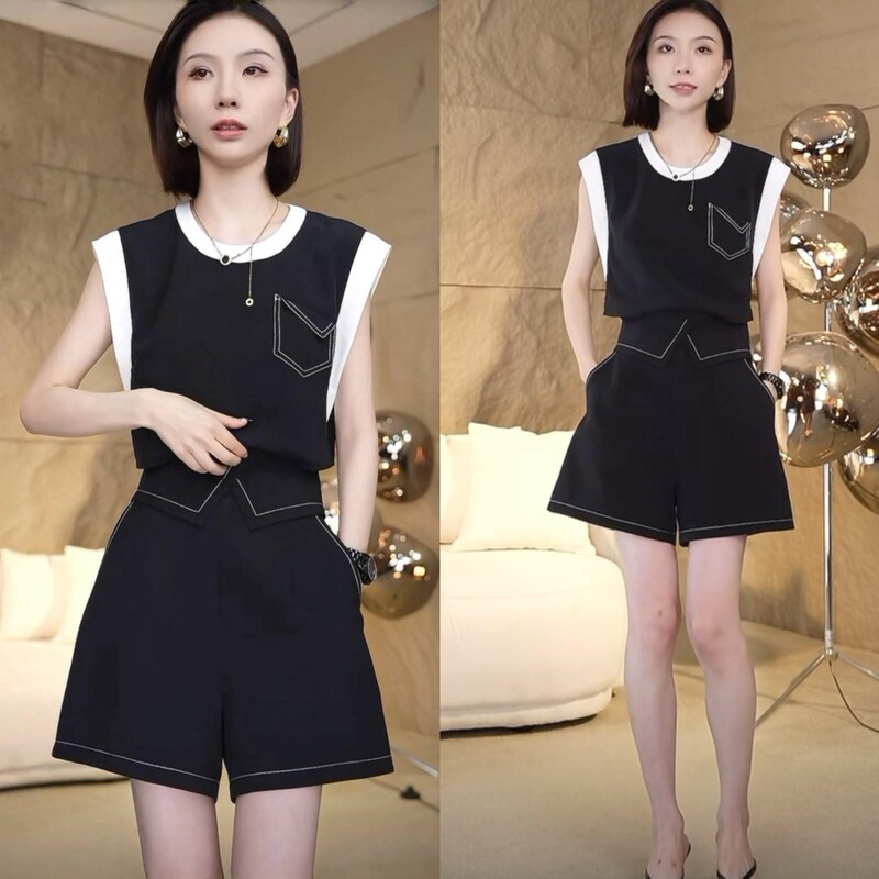 Hong Kong Popular Summer Outfit Set for Women 2026 New Sleeveless Top and Shorts Petite Height-Enhancing Fashionable Two-Piece Set