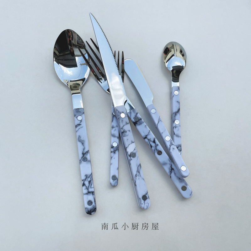 French Bistro Style 18-10 Stainless Steel Marble Pattern Western Food Spoon Portable Creative Tableware Spoon French Bistro Style 18-10 Stainless Steel Marble Pattern Western Food Spoon Portable Creative Tableware Spoon