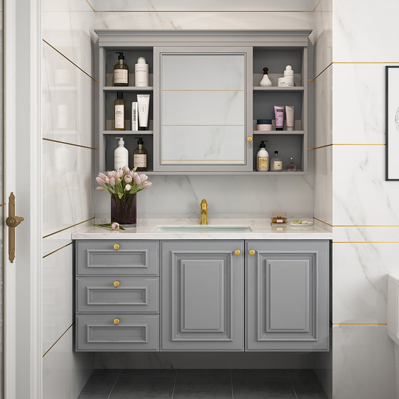 American Light Lavish Bath Room Cabinet Solid Wood Minima Modern Hanging Cabinet Makeup Room Oak Wood Wash Basin Cabinet Combined Smart Mirror Cabinet