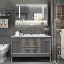 American solid wood bathroom cabinet rock board floor wash table simple modern washbasin cabinet combination intelligent washbasin