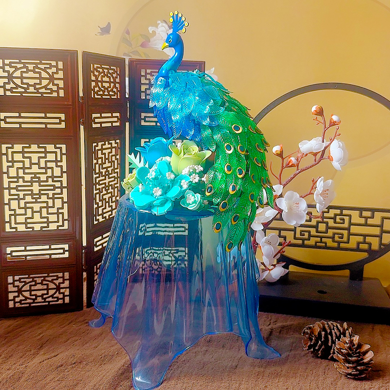 Beiledi Peacock Model Building Blocks Chinese Bricks Flower Ornaments Girls' Handmade Toys Trendy Gifts