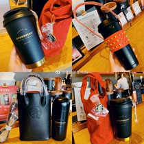 Starbucks 2020 Christmas Red Gift Cut Rivet Bottle Black Gold Durian Cup Capsule Red Black Stainless Steel Bag