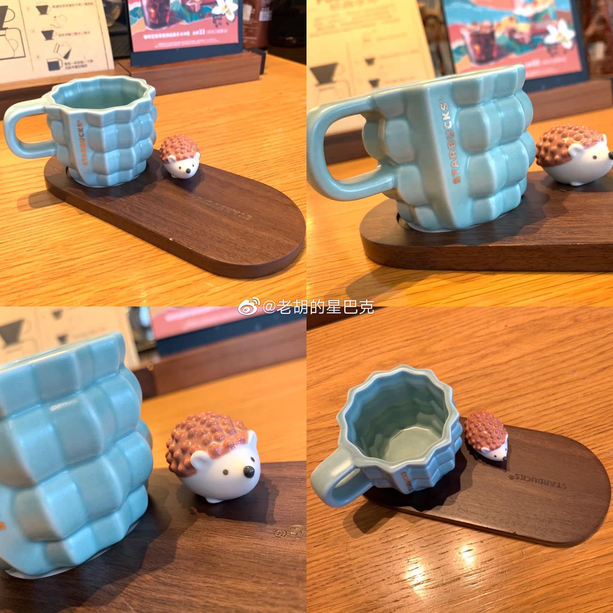Starbucks 2021 Cactus Styling Mini Tasting Ceramic Mug Hedgehog Wooden Cup Mat Creative Birthday Present