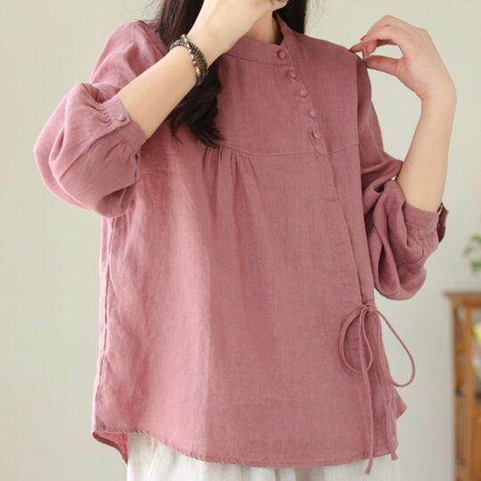 Literary retro cotton and linen shirt for women 2025 spring and autumn new loose large size fat mm slim design long-sleeved top