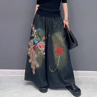 High-End Women's Clothing Brand Genuine 2025 Spring and Autumn New Embroidered Casual Pants Jeans High-Waisted Loose Wide-Leg Pants