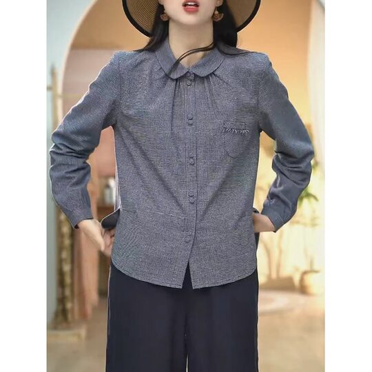 Plus size women's clothing for fat mm 2025 spring and autumn loose and versatile design fashion shirts striped long-sleeved shirt tops