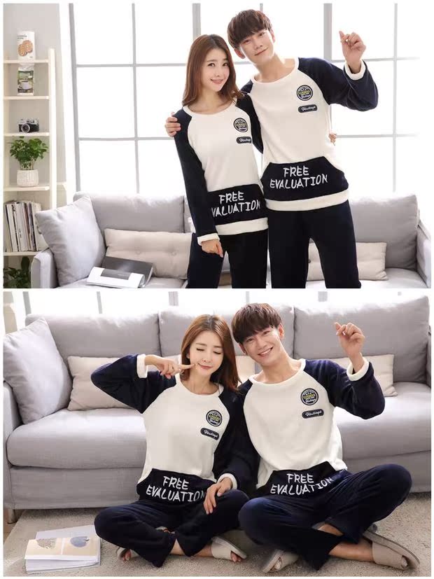 Mùa thu và mùa đông san hô lông cừu cặp đôi đồ ngủ dài tay phim hoạt hình flannel nam và nữ phù hợp với dịch vụ nhà mùa đông phần mỏng phiên bản Hàn Quốc đồ pijama