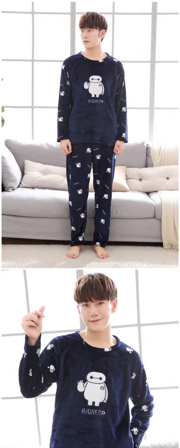 Mùa thu và mùa đông san hô lông cừu cặp đôi đồ ngủ dài tay phim hoạt hình flannel nam và nữ phù hợp với dịch vụ nhà mùa đông phần mỏng phiên bản Hàn Quốc đồ pijama