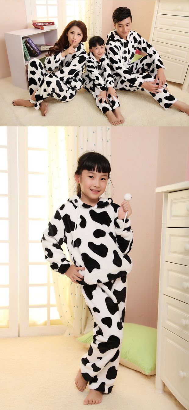 Mùa đông flannel vài bộ đồ ngủ bò tải với cha mẹ trẻ em mặc trẻ em nam và nữ phục vụ nhà phù hợp với mùa đông trùm đầu S mã đồ bộ kiểu