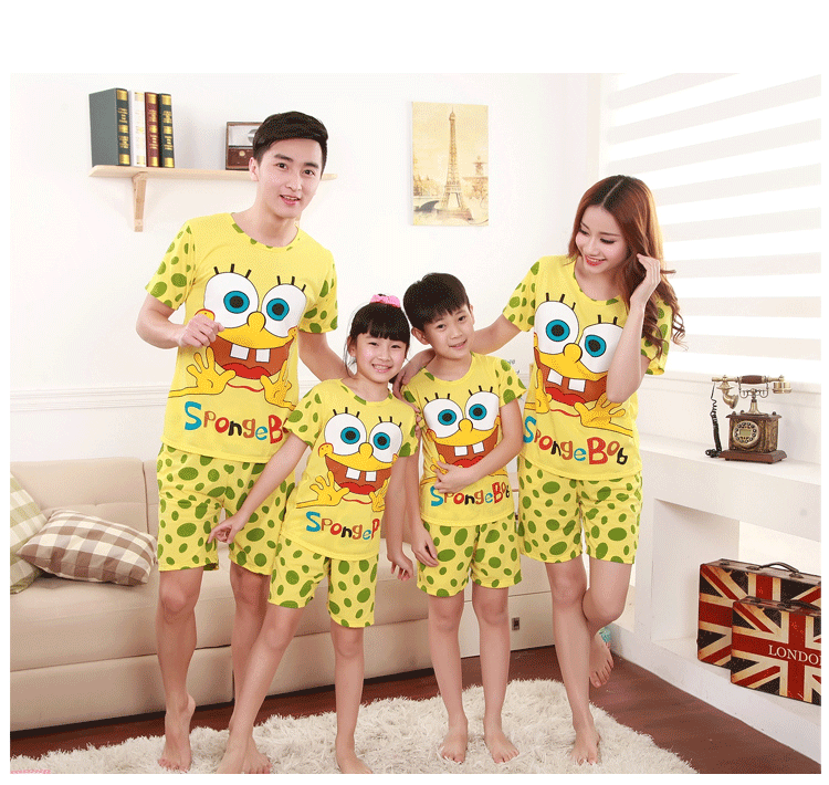 Cha mẹ và con đồ ngủ mùa hè xốp bé ngắn- tay quần short vài bông phụ nữ kích thước lớn phim hoạt hình có thể mặc quần áo bên ngoài bộ nhung dễ thương Hàn Quốc