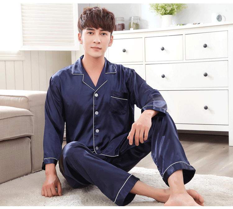 Bộ đồ ngủ bằng lụa băng đôi nam nữ lụa dài tay lụa hai mảnh phù hợp với phần mỏng cộng với phân bón XL mở service dịch vụ tại nhà đồ lót nam