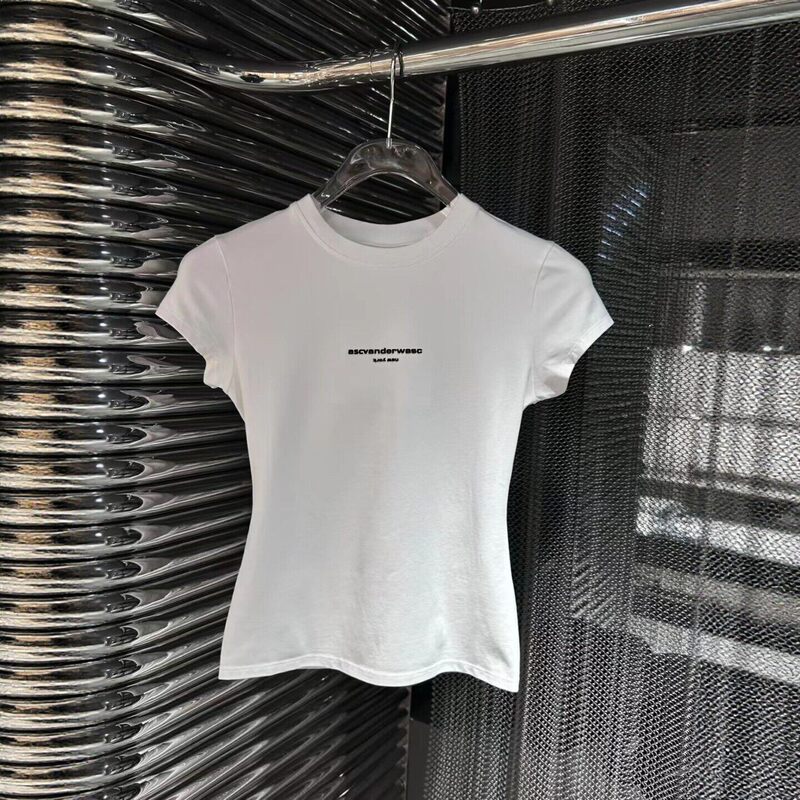 Nanyou Quality 26 Summer New Style Big Letter Embossed Waist-Cinching Regular Shoulder Stretch Slim-Fit Short-Sleeve T-Shirt for Women