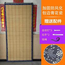 Summer home blue and white porcelain wrapped edge bamboo door curtain custom ventilation bamboo curtain anti-mosquito fly shade breathable bamboo curtain balcony