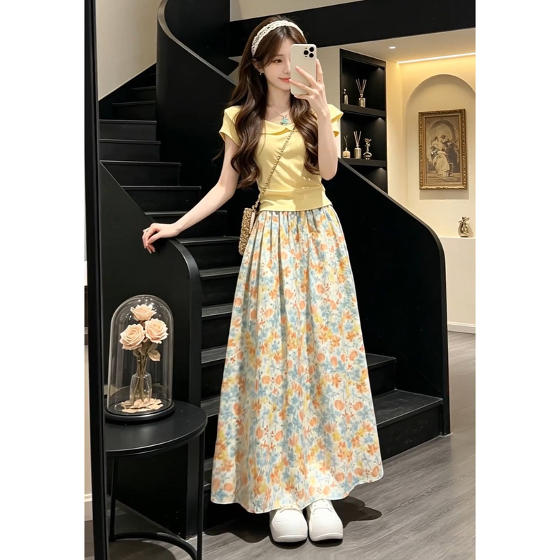 Very Beautiful Yellow Floral Dress for Women, Summer 2026 New Style, Petite Outfit, Complete Set Long Dress