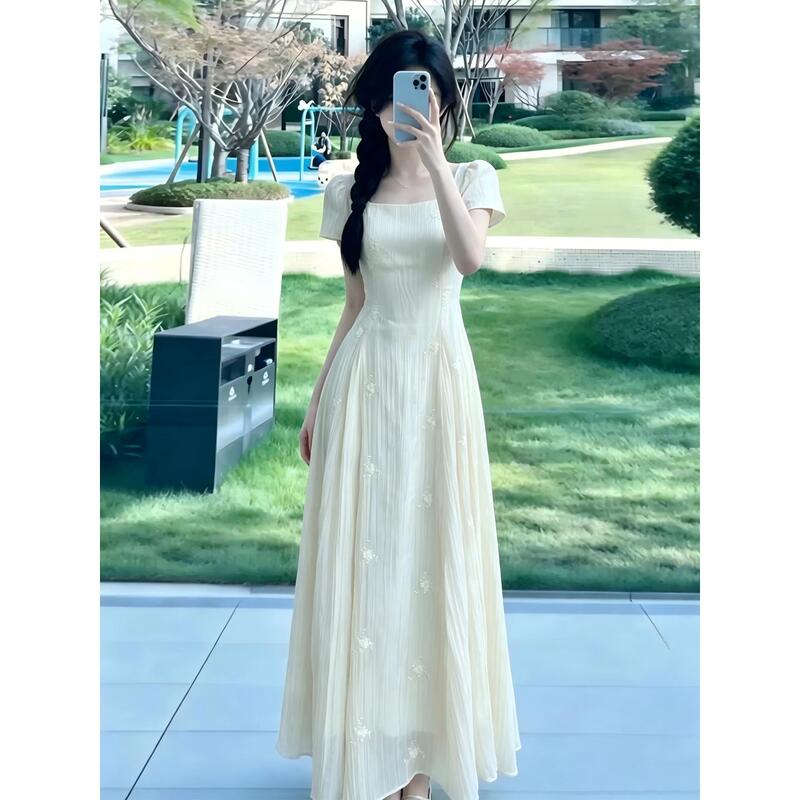 Lace White Dress for Women, Summer 2026 New Style, Niche High-End Feel, Waist-Cinching, Gentle Hepburn Style, Beautiful Long Dress Lace White Dress for Women, Summer 2026 New Style, Niche High-End Feel, Waist-Cinching, Gentle Hepburn Style, Beautiful Long Dress