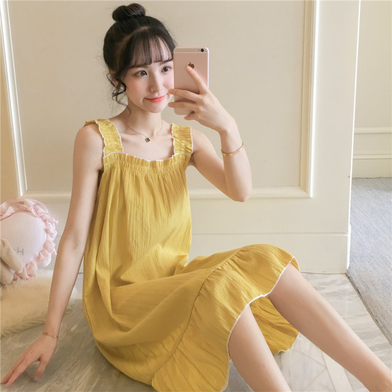 2021 new summer cotton pajamas girl sweet sling nightdress summer thin Korean version of Princess style home clothes