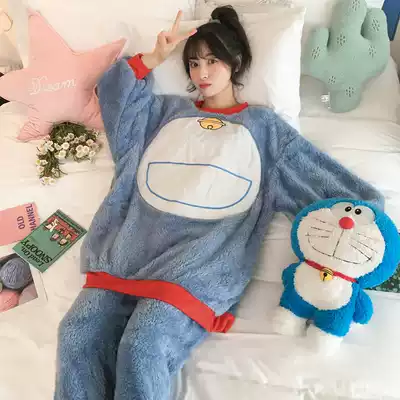 Coral velvet pajamas women's autumn and winter thick cute furry home clothes plus fat plus size fat MM200 kg set