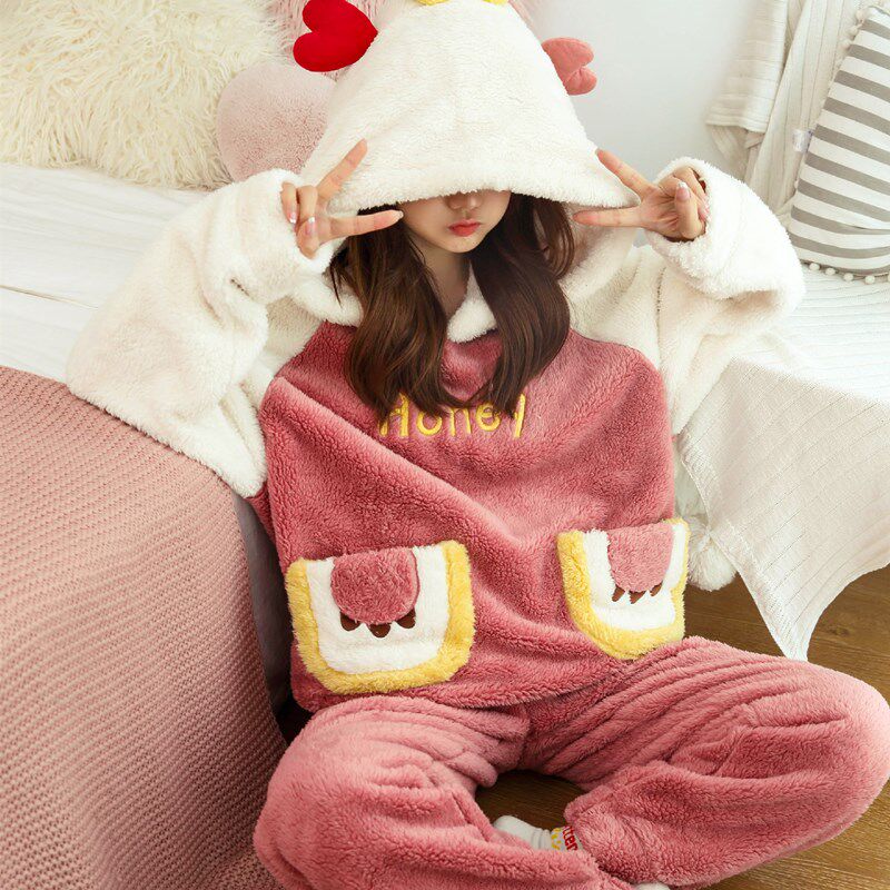 Sleepwear Woman Autumn Winter Coral Suede Thickened 2021 New Cute Student Flannel Home Conserved Dormitory Suit