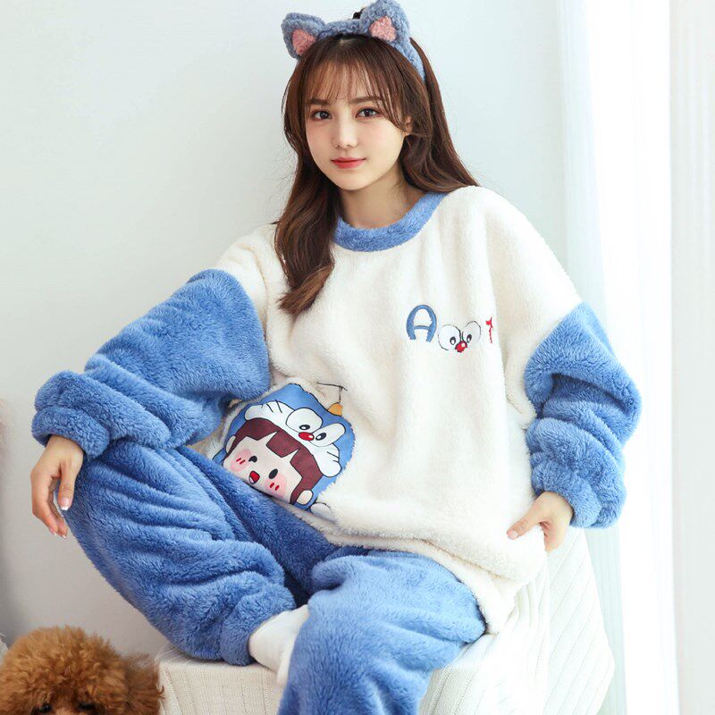 Coral Suede Thicken Plus Suede Cute Cartoon Large Size Pyjamas Woman Autumn Winter Flannel 2021 New Home Clothing
