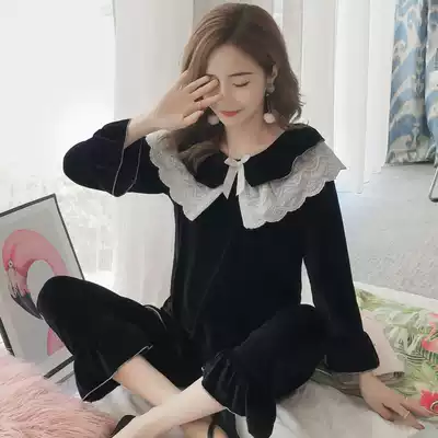 Spring and autumn winter golden velvet net red popular princess style lace sexy pajamas female home clothing set 2021 New